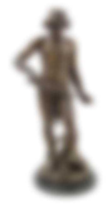 Young man holding a sword, with a pick-ax between his feet (preview)