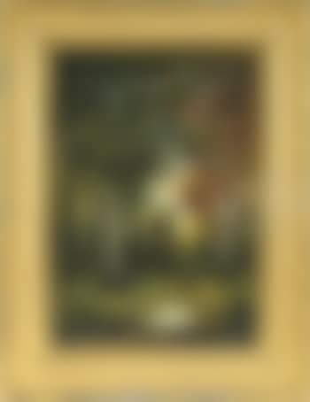 Figure seated next to woodland pool (preview)