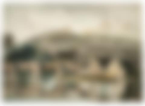 A RIVERSIDE VILLAGE, WITH MOUNTAINS BEYOND (preview)