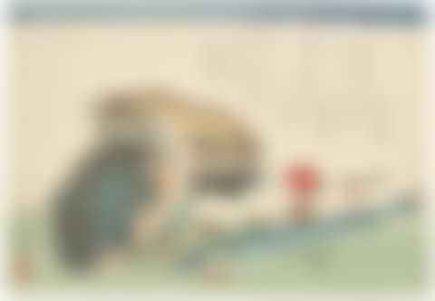 Awabi (abalone) and sayori (needlefish) with peach-blossoms below poems (preview)
