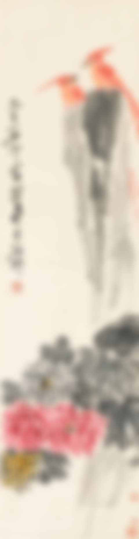 QI BAISHI, TWO RED BIRDS, INK AND COLOR ON PAPER, HANGING SCROLL (preview)