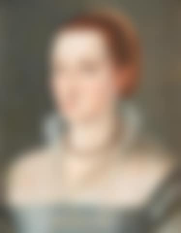 Portrait of a lady, bust-length, in a blue dress (preview)