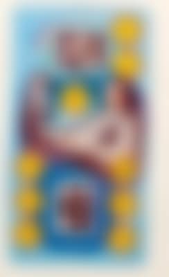 Neuf de pentacles, arcane mineur, projet pour le jeu de carte Le Tarot Universel de Salvador Dalí (preview)