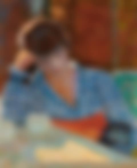 FEMME ACCOUDÉE AVEC CHIEN ET NATURE MORTE (preview)