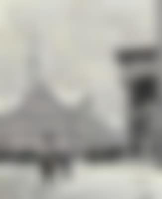 Winter day at Bispetorvet with men shoveling snow at Vor Frue Kirke (The Cathedral) , (preview)