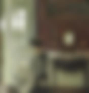 Interior with a young woman sitting next to the garden door , (preview)