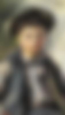 Portrait of the boy Sepp wearing a hat and a little twig behind his ear , (preview)
