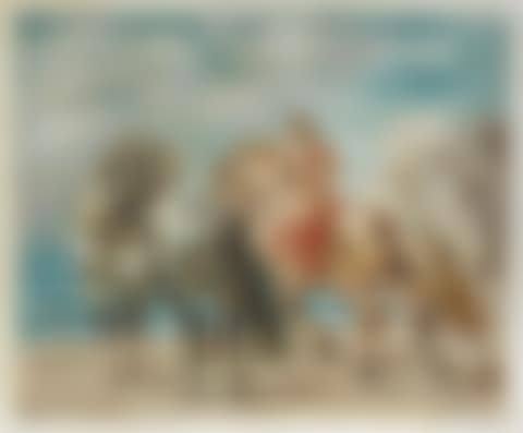 Cavalli e cavaliere in riva al mare (preview)