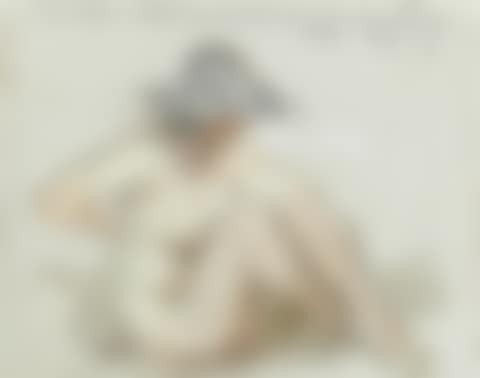 Seated nude with striped hat (preview)