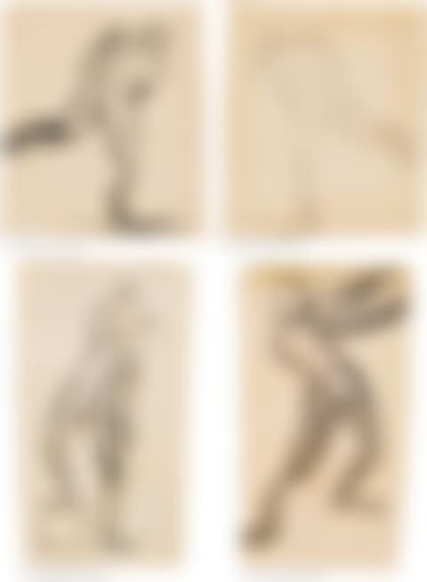 (I) COUREUR COURBÉ VERS LA DROITE, UN PIED EN L'AIR - ETUDE DE PATINEUR SUR GLACE? (RECTO - VERSO); (II) HOMME NU DE DOS, LE BRAS GAUCHE DRESSÉ ET LA JAMBE GAUCHE POSÉE SUR UN SOCLE (RECTO - VERSO) (preview)