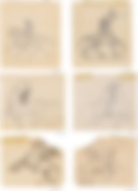 (I) CAVALIER DE PROFIL VERS LA GAUCHE - RECTO CENTAURE TENDANT LES BRAS VERS LE HAUT - VERSO; (II) CENTAURE ET ENFANT - RECTO PERSONNAGE CHEVAUCHANT UN CENTAURE - VERSO; (III) CAVALIER DE PROFIL VERS LA GAUCHE, DRESSANT SA MONTURE - RECTO CAVALIER DE PROFIL VERS LA DROITE, RÉFREINANT SA MONTURE - VERSO (preview)