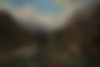 Mountain river homestead with figures and cattle , (preview)