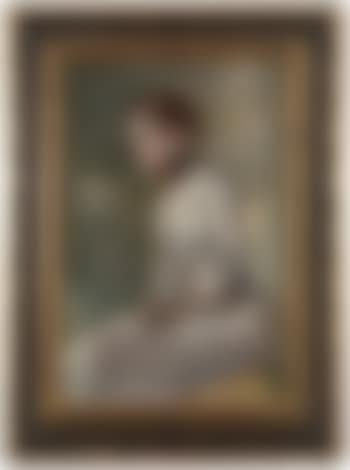 Die Frau des Künstlers, Irene von Keller, im weißen Kleid, sitzend, nach links , (preview)