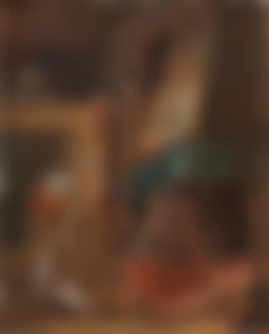 An interior with an elegant lady, her spaniel and a maid before a fireplace (preview)