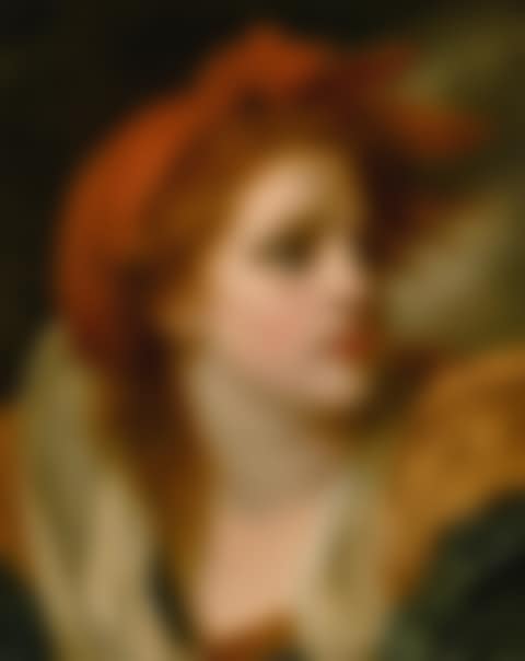 "L'EFFROI,"  A YOUNG GIRL, BUST-LENGTH, WITH HER HAIR TIED IN A RED SCARF (preview)