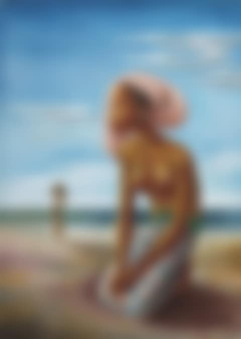 Girl Wearing a Sarong by the Ocean (also known as Balinesa con turbante rosa en la playa) (preview)
