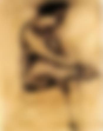 Seated woman putting on stockings (preview)