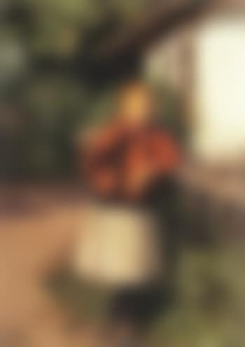 Small peasant girl with red coat outside farmhouse (preview)