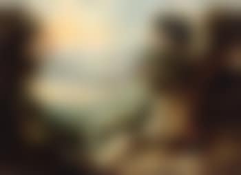 Extensive mountainous landscape with two hermits reading in the foreground (preview)