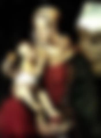 Madonna and Child seated before a curtain, a landscape beyond (preview)