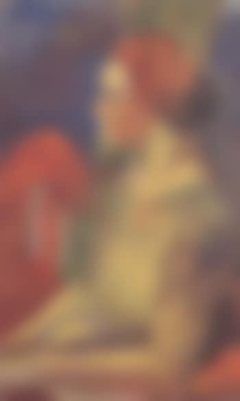 Inga seated on the red sofa (preview)