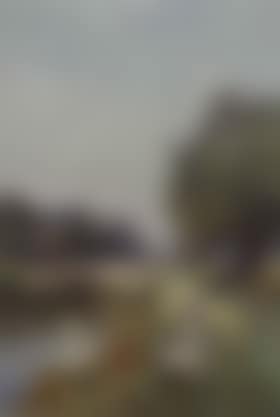 Cookham Lock, canal scene with young girl seated on the bank near two swans (preview)