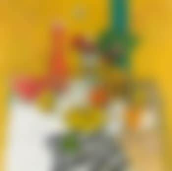Still life with vermilion vase and yellow tile (preview)