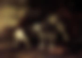 Landscape with two hounds fighting before kennel (preview)