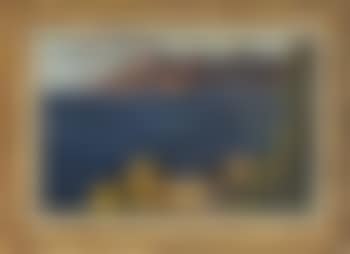 Coastal scene with mountains and village (preview)