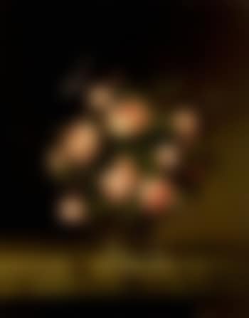 Pink roses and forget-me-nots in a glass on a marble ledge (preview)