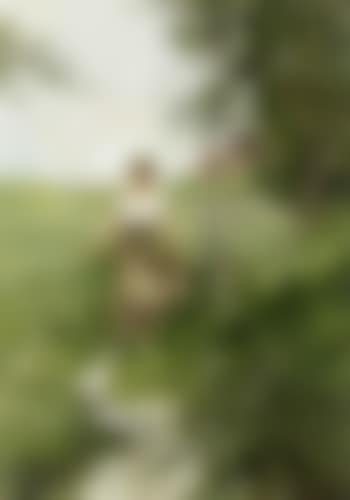 Goose maid in summer meadow behind farmstead (preview)