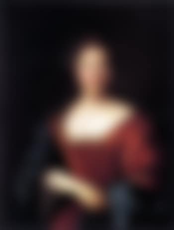 Portrait d'une dame de qualite en robe rouge et draperie bleue (preview)