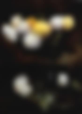 White and yellow chrysanthemums in blue vase (preview)
