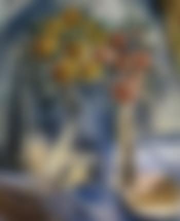 Still life with flowers in vase, wine bottle and cakes (preview)