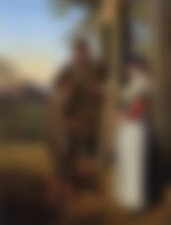 Young Italian lady giving some money to an old blind beggar (preview)