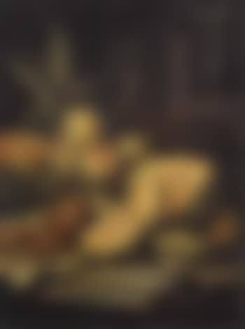 Still life with salami, peaches and melon (preview)