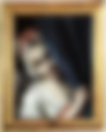 Girl looking out from behind curtain (preview)