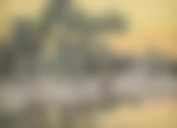 Tropical sunset landscape with figures (preview)