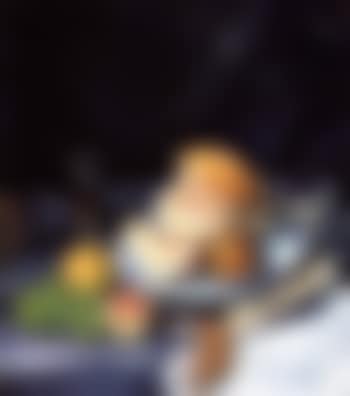Still life of cut melon, glass and fan (preview)