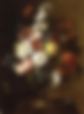 Still life of roses and other flowers in a glass vase, upon a stone plynth (preview)