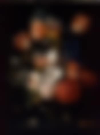 Roses, tulips and other flowers in a glass vase with a rose, carterpillar and two inscects (preview)