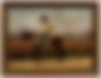 Black man on mule with cotton field and cabin in background (preview)