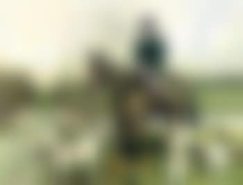 Captain Ronnie Wallace seated on his hunter with hounds grouped below him (preview)