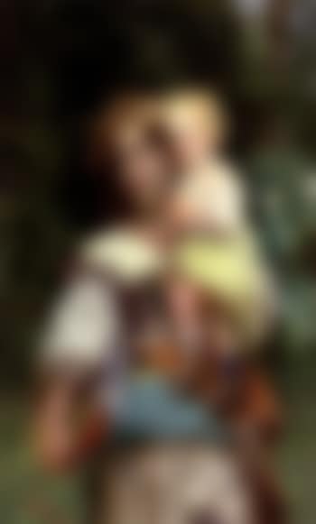 A tambourine girl and her child in a woodland glade (preview)