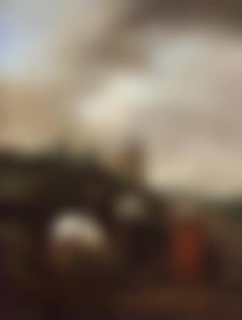 Man on a white horse conversing with a woman and children (preview)