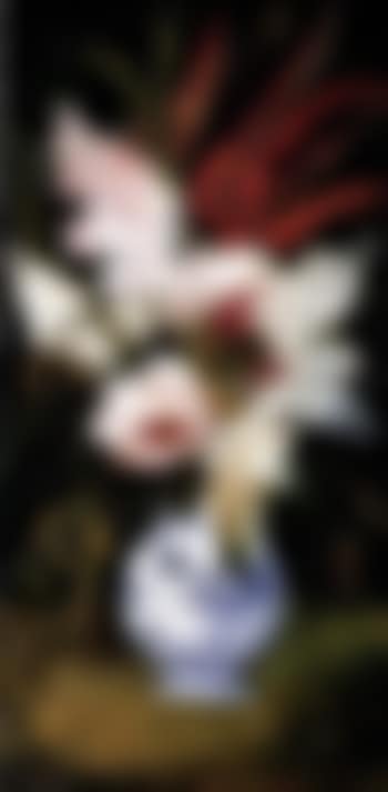Still life of gladioli and lilacs in vase (preview)
