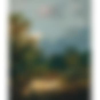 Wooded landscape with shepherd resting by a sunlit track and sheep (preview)