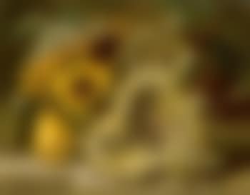 A pear and sunflowers on a stone ledge (preview)