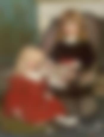 A brother and sister seated before a hearth (preview)