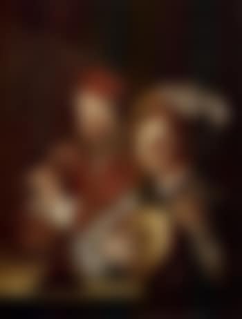 Lute player and flute player making music (preview)